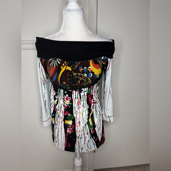 eva varro Tops - Eva Varro Scoop Neck Off Shoulder Artsy Tunic Top Blouse Size M